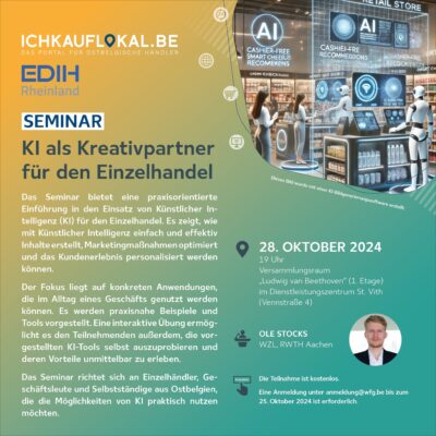 Einladung 3Seminar ichkauflokal Künstliche Intelligenz als Kreativpartner im Einzelhandel